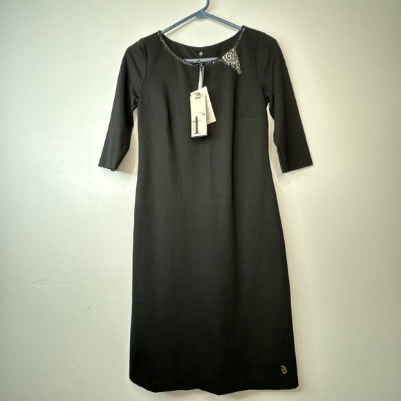 Ferrante Italian Dress Sz XS Rhinestone Detail Black Viscose Made In Italy NWT - Picture 13 of 15